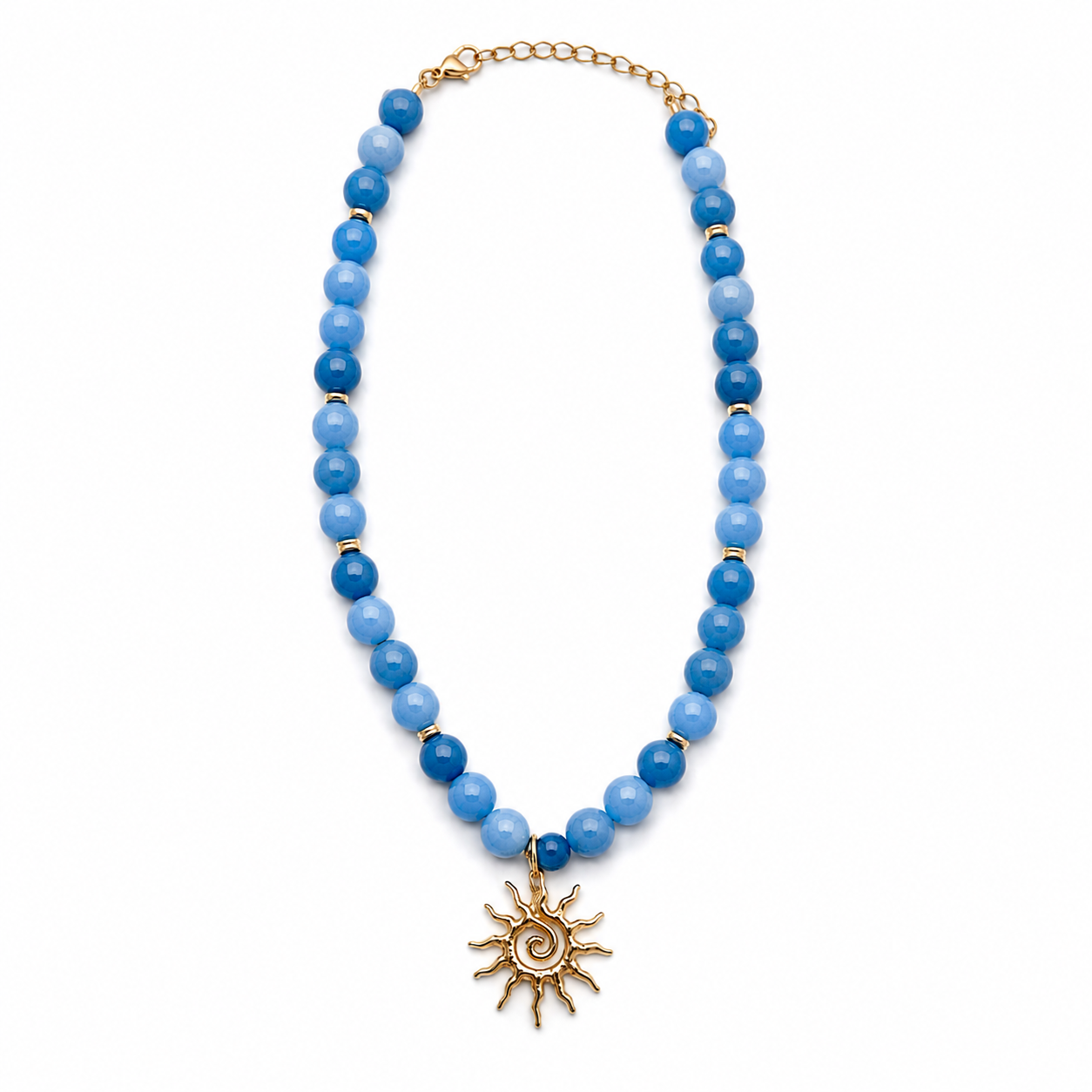 Aquamarine Beaded Sun Necklace