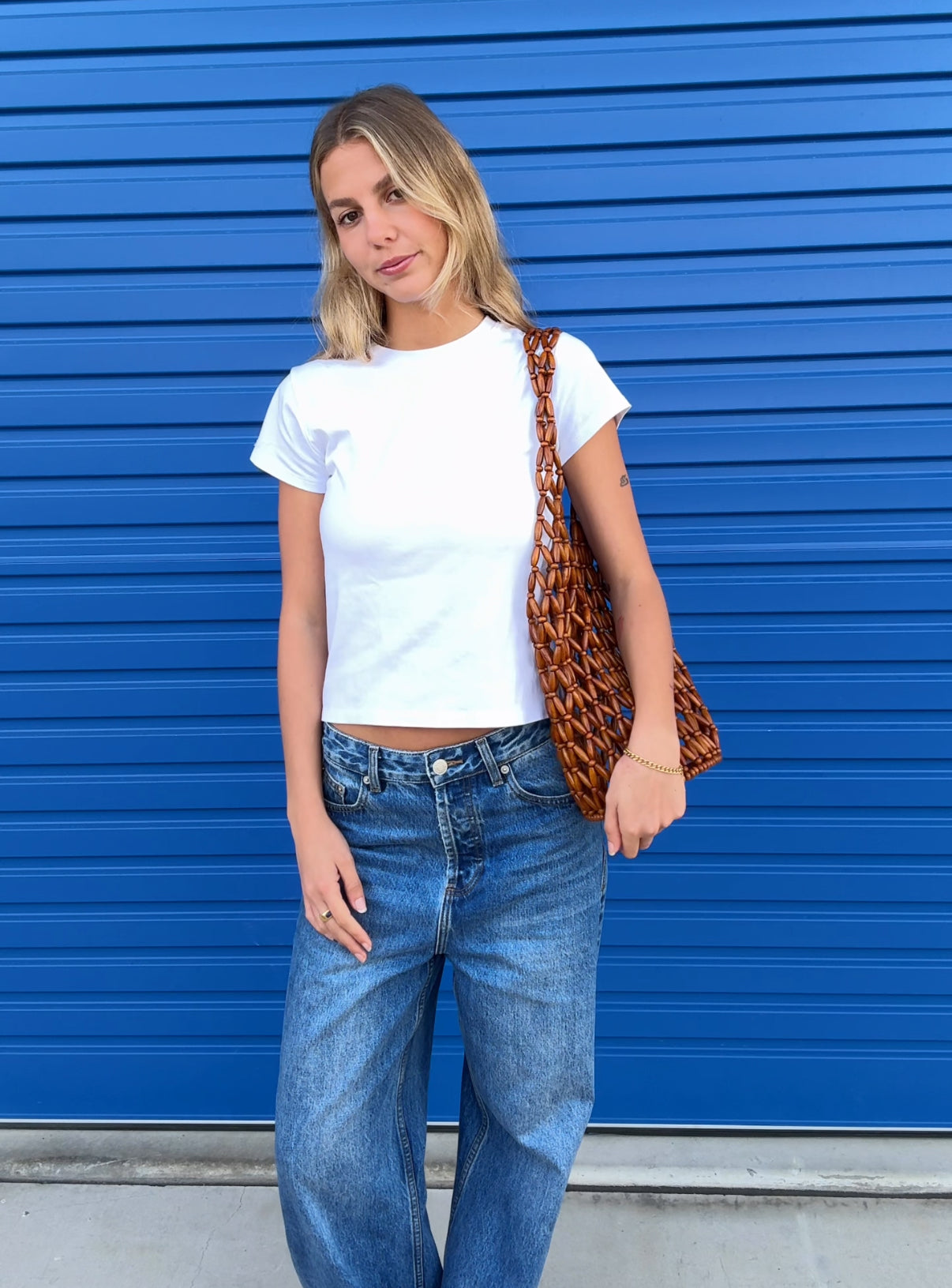 Beaded Bucket Bag Brown