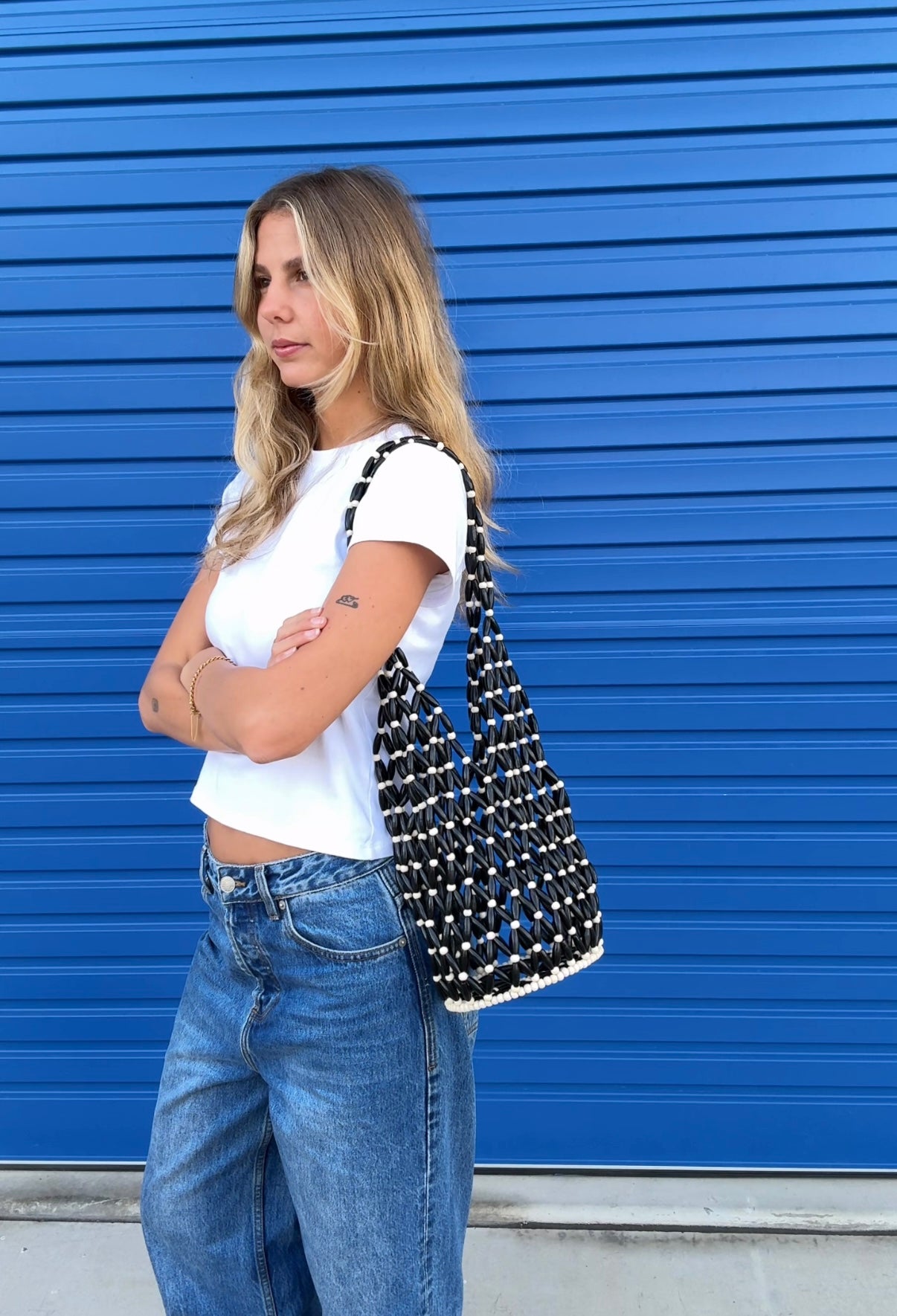 Beaded Bucket Bag Black