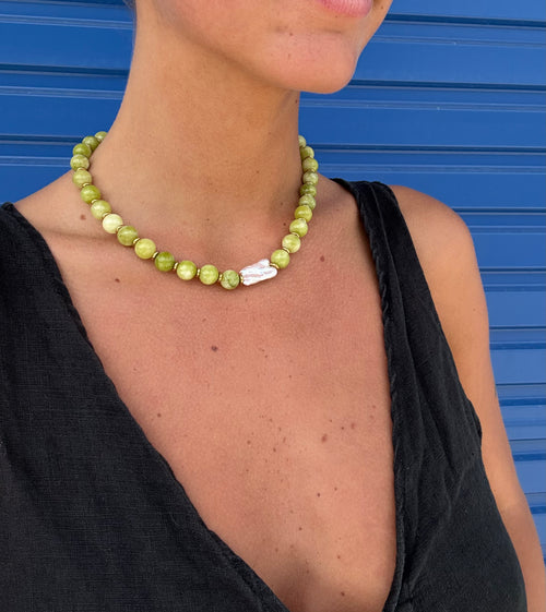 Citrus Beaded & Freshwater Pearl Necklace