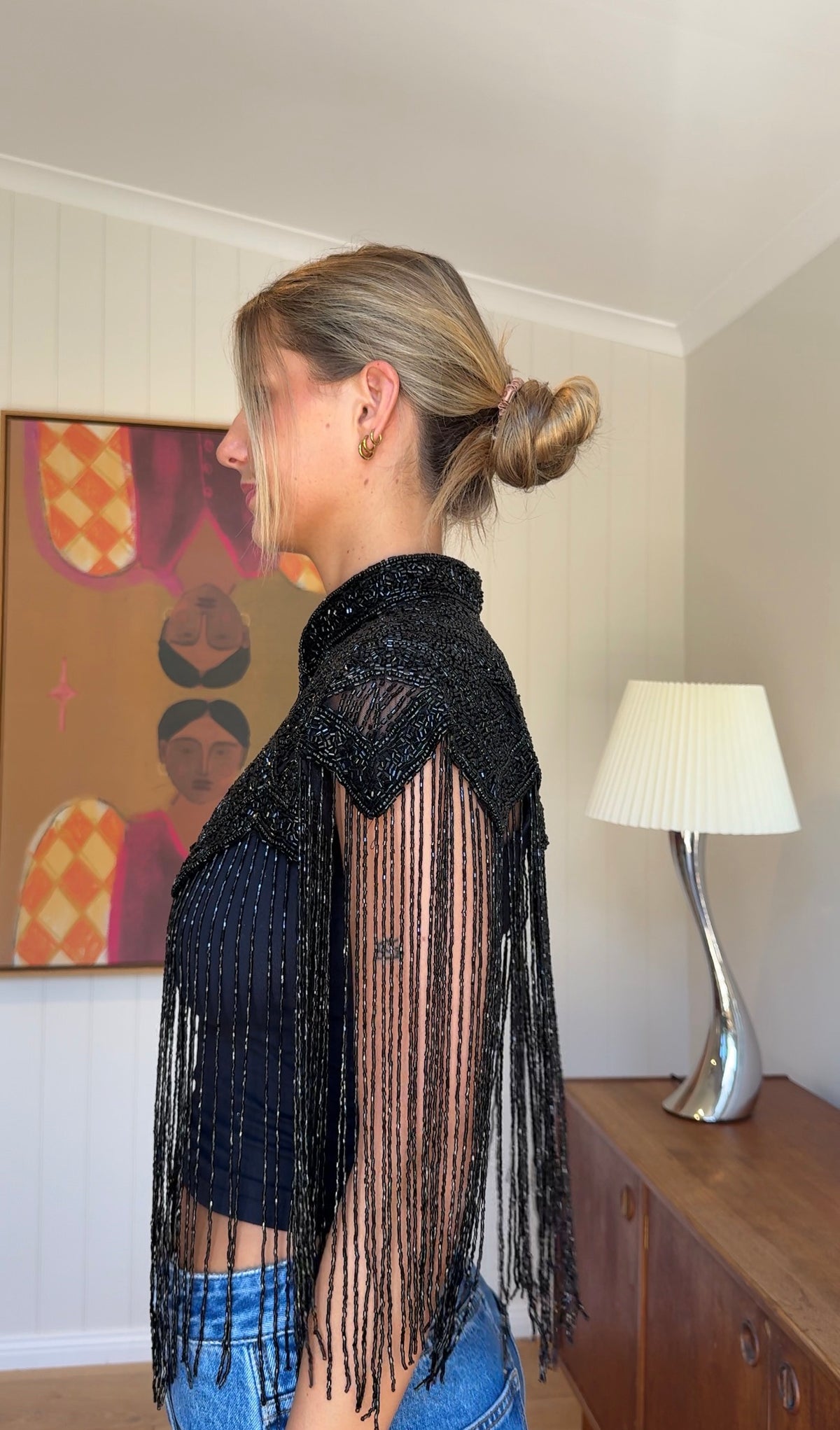 Into the Night Black Beaded Cape