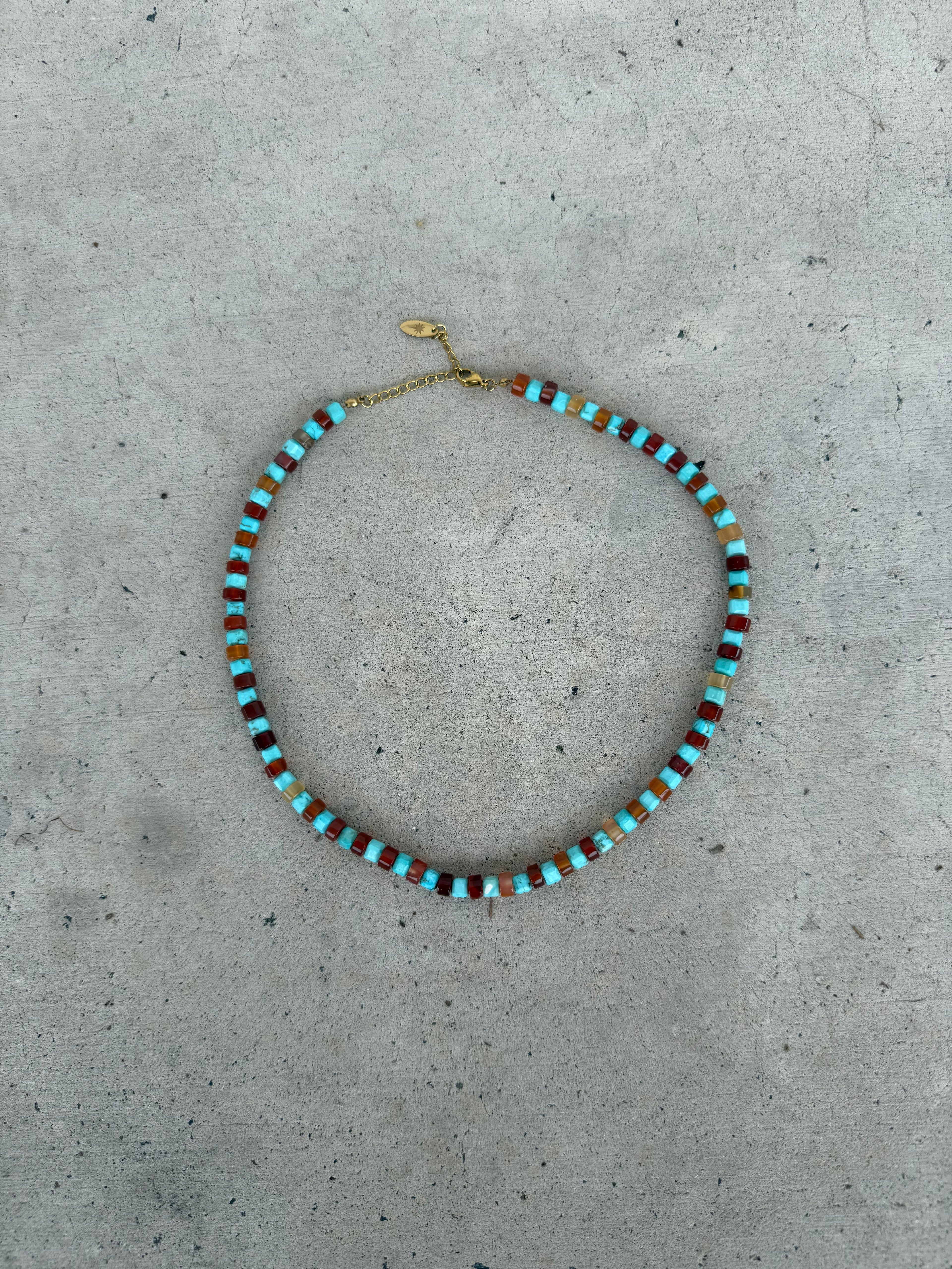 Turquoise and Red Aventurine Beaded Necklace