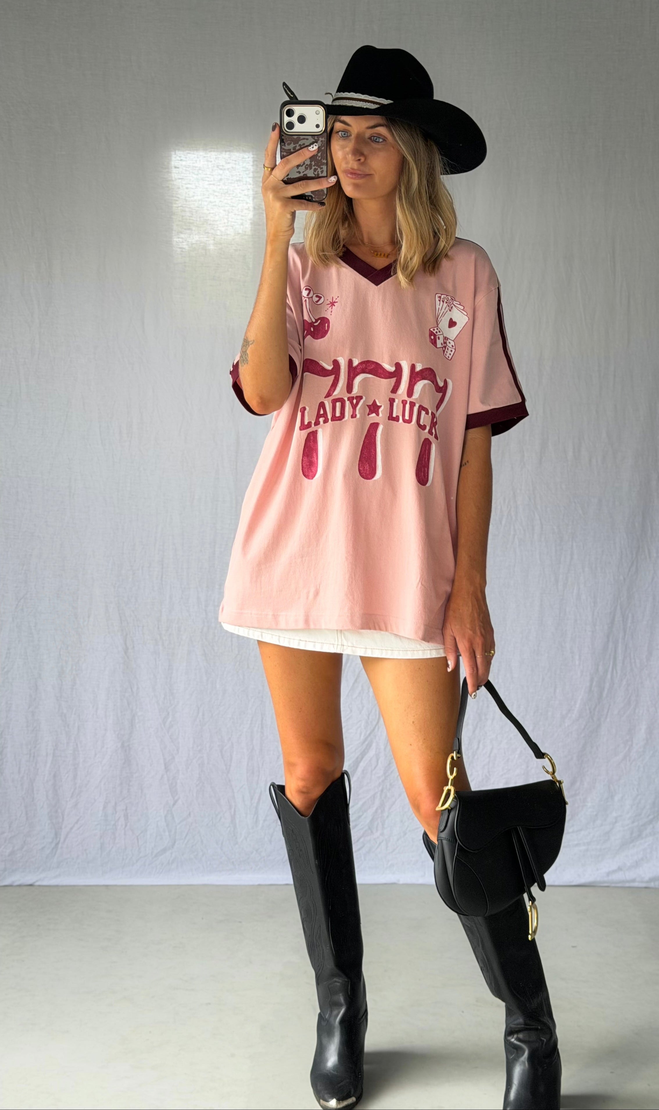 Lady Luck Tee - pink oversized graphic tee front