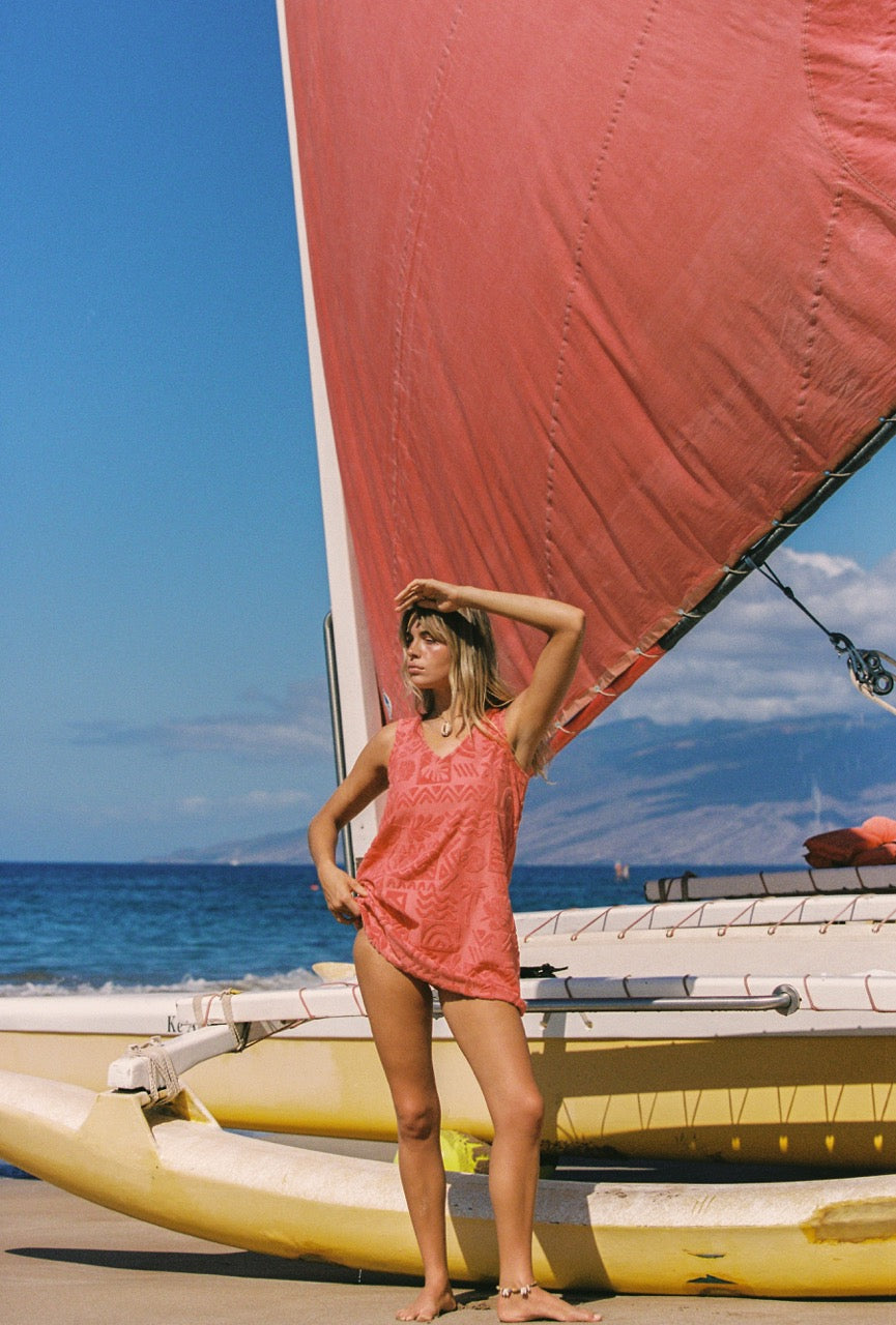 Mai Tai V Tunic Towelling Dress - Tangello