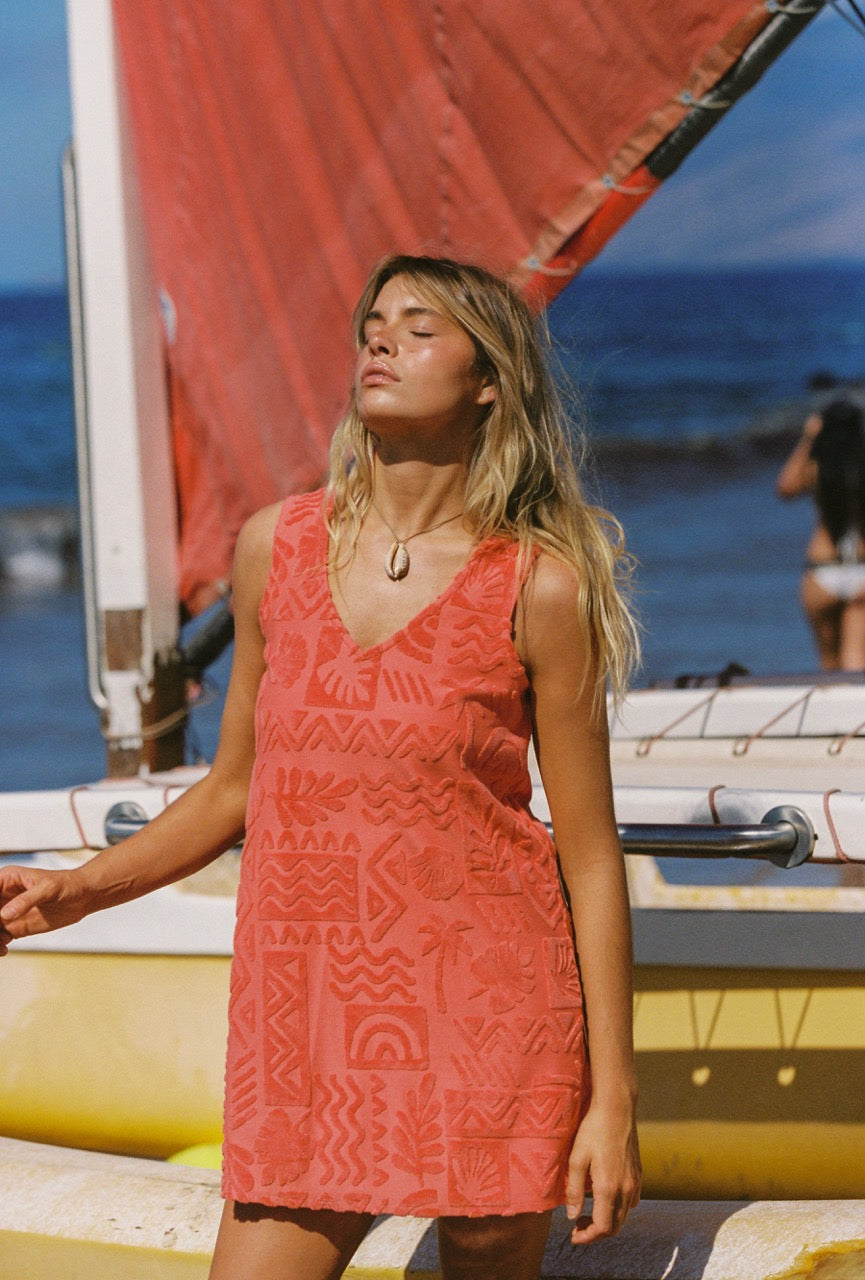 Mai Tai V Tunic Towelling Dress - Tangello