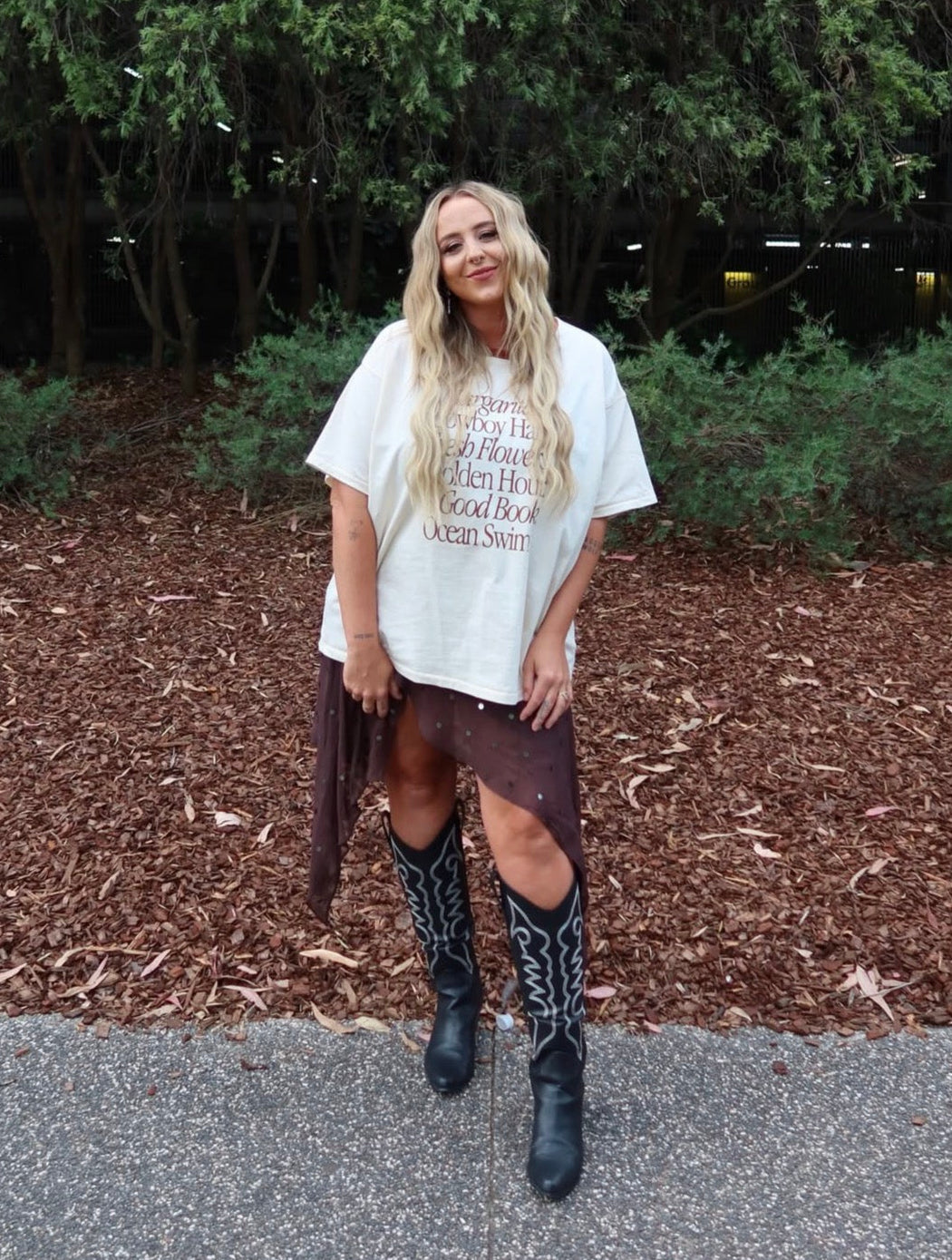 Margaritas & Cowboy Hats Tee - cream oversized graphic tee