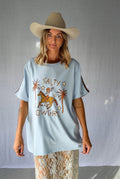 Salty Cowgirl Tee - soft blue oversized graphic tee front