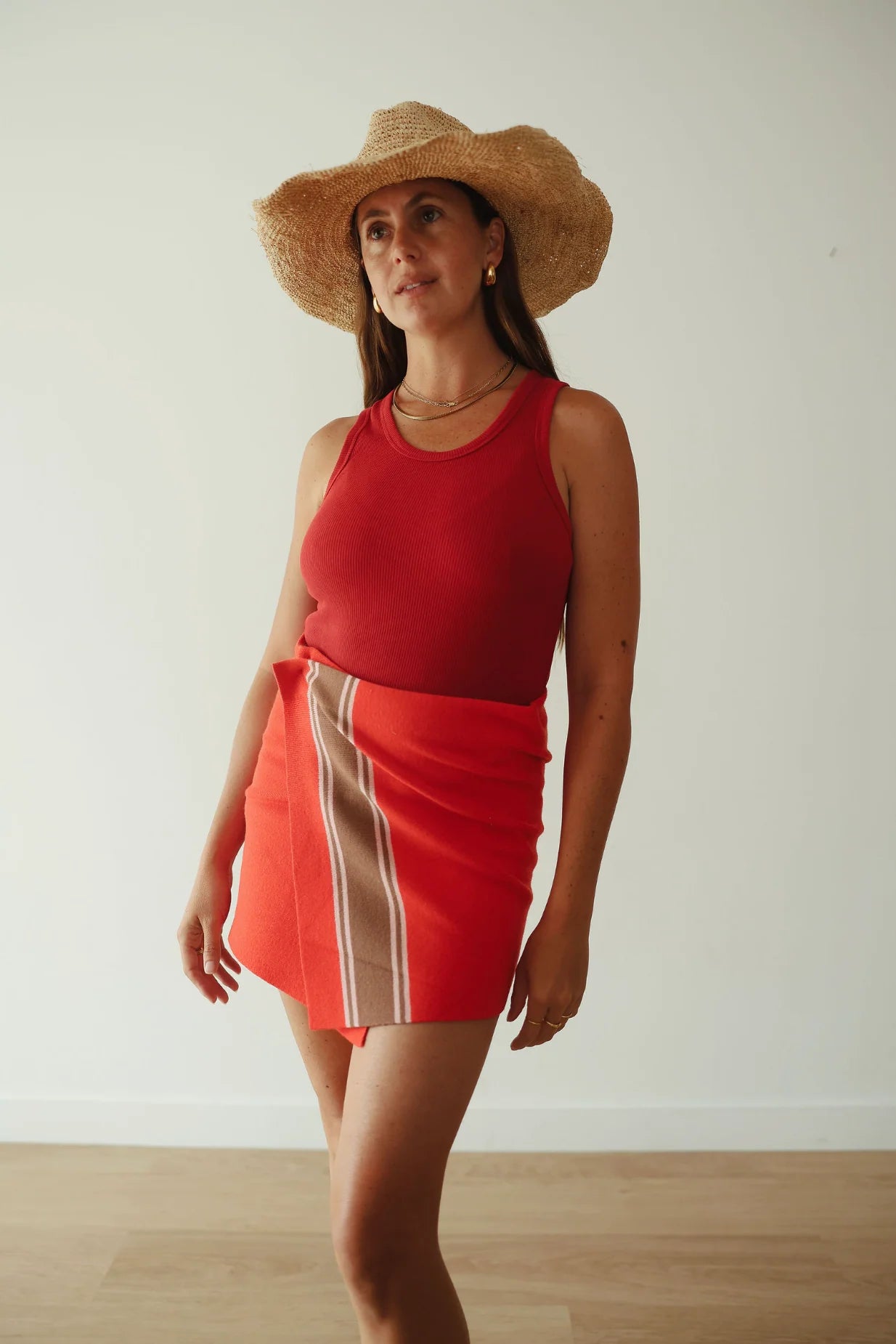 Stripe Knit Skirt - Red