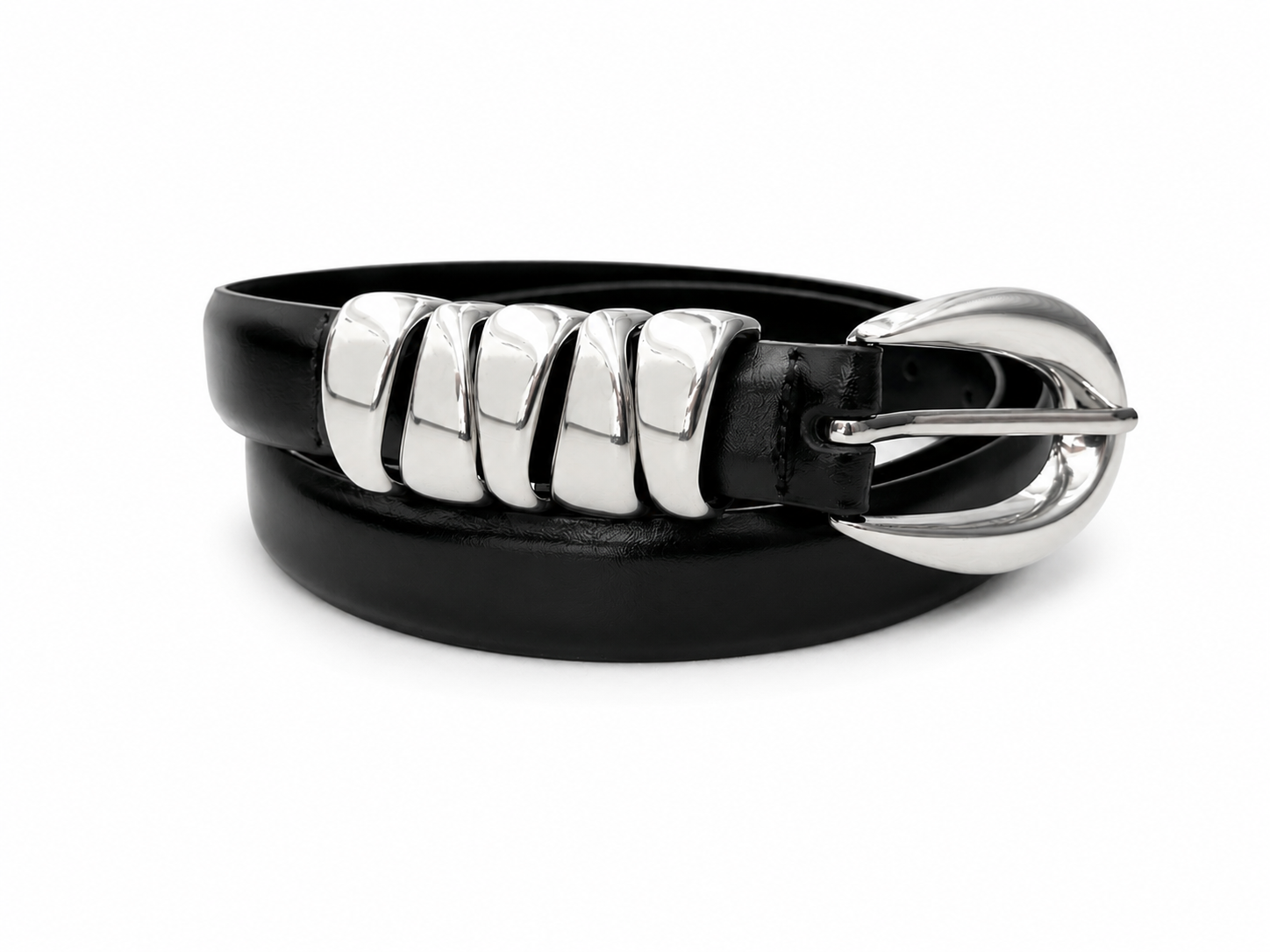 Molten Silver Loop Belt – Black