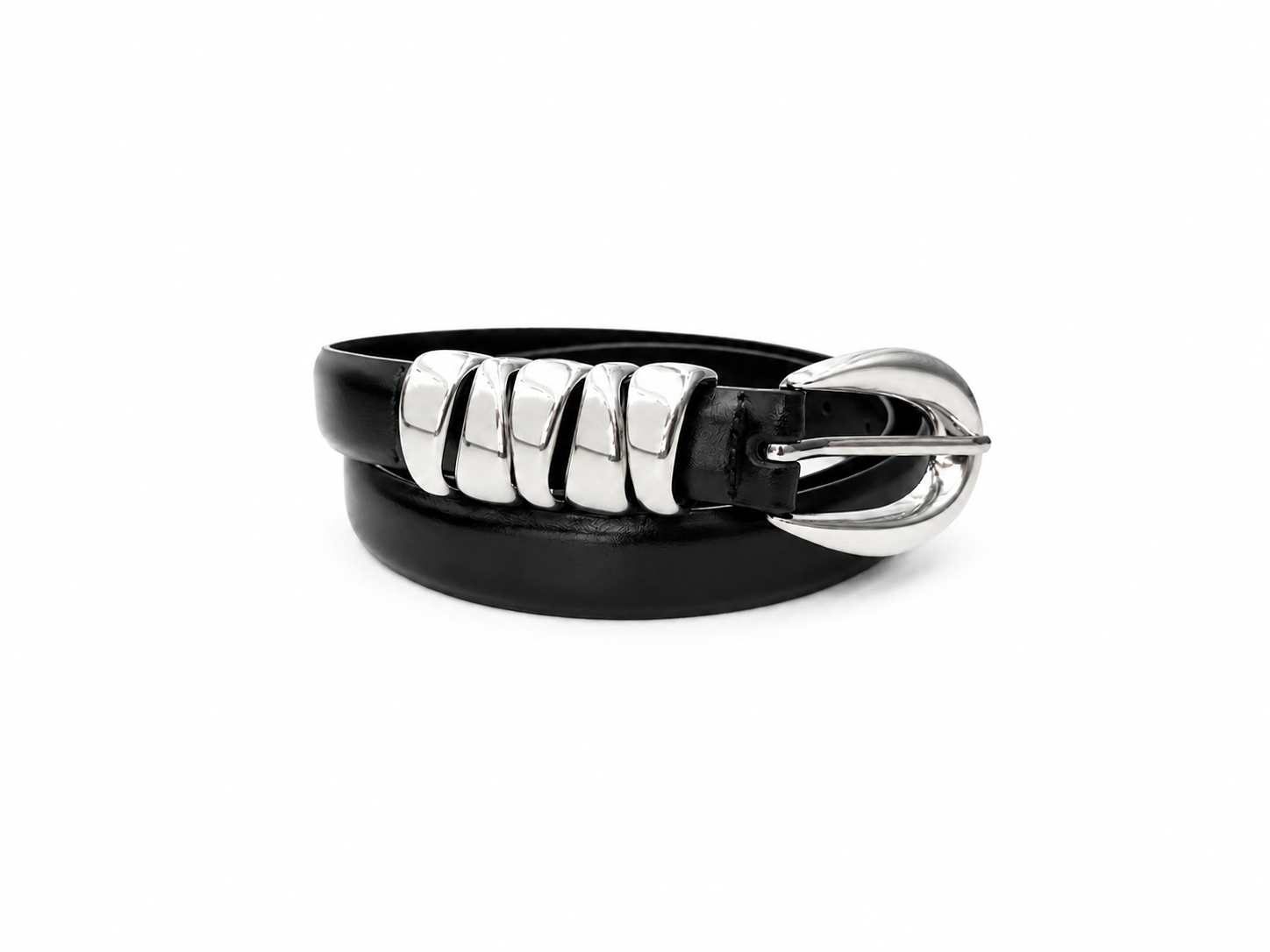 Molten Silver Loop Belt – Black