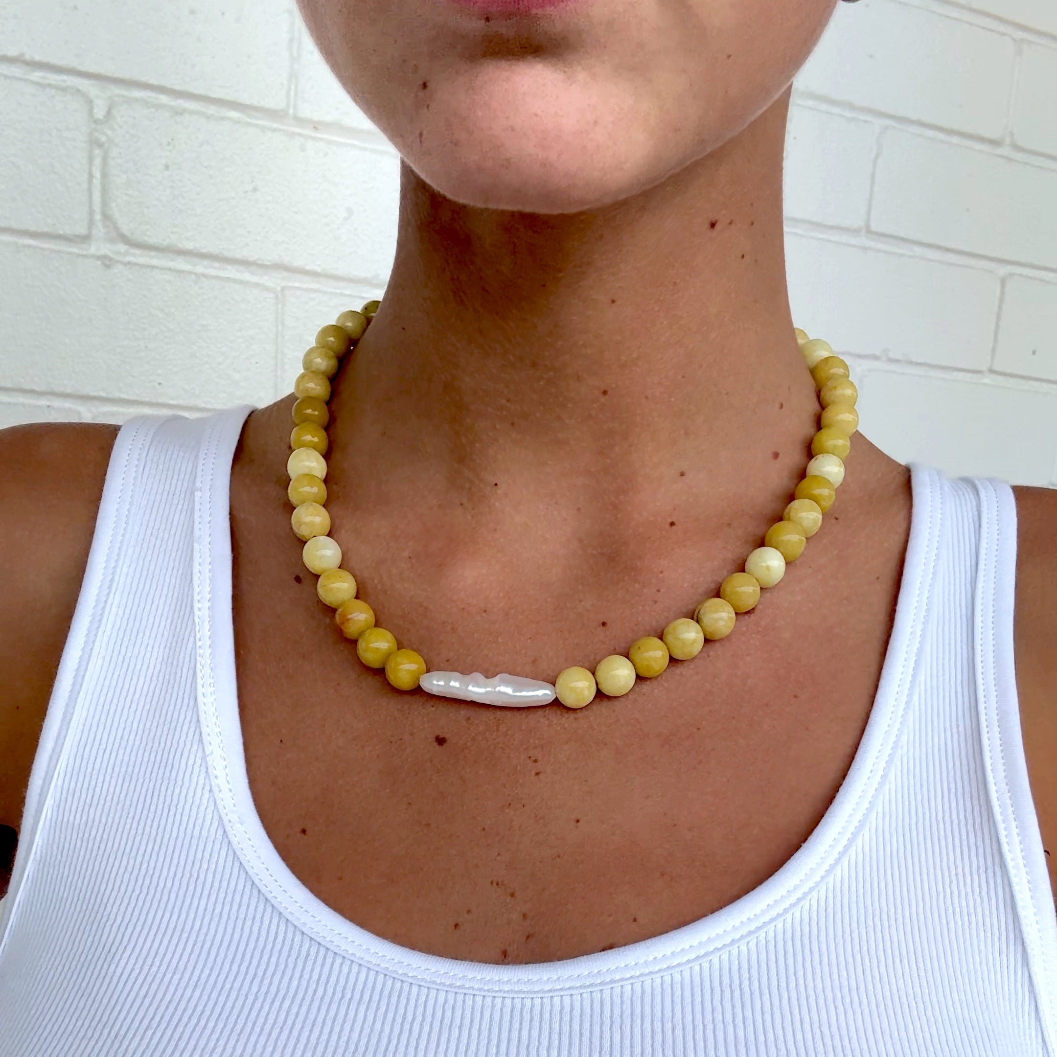 Golden Stone & Freshwater Pearl Necklace