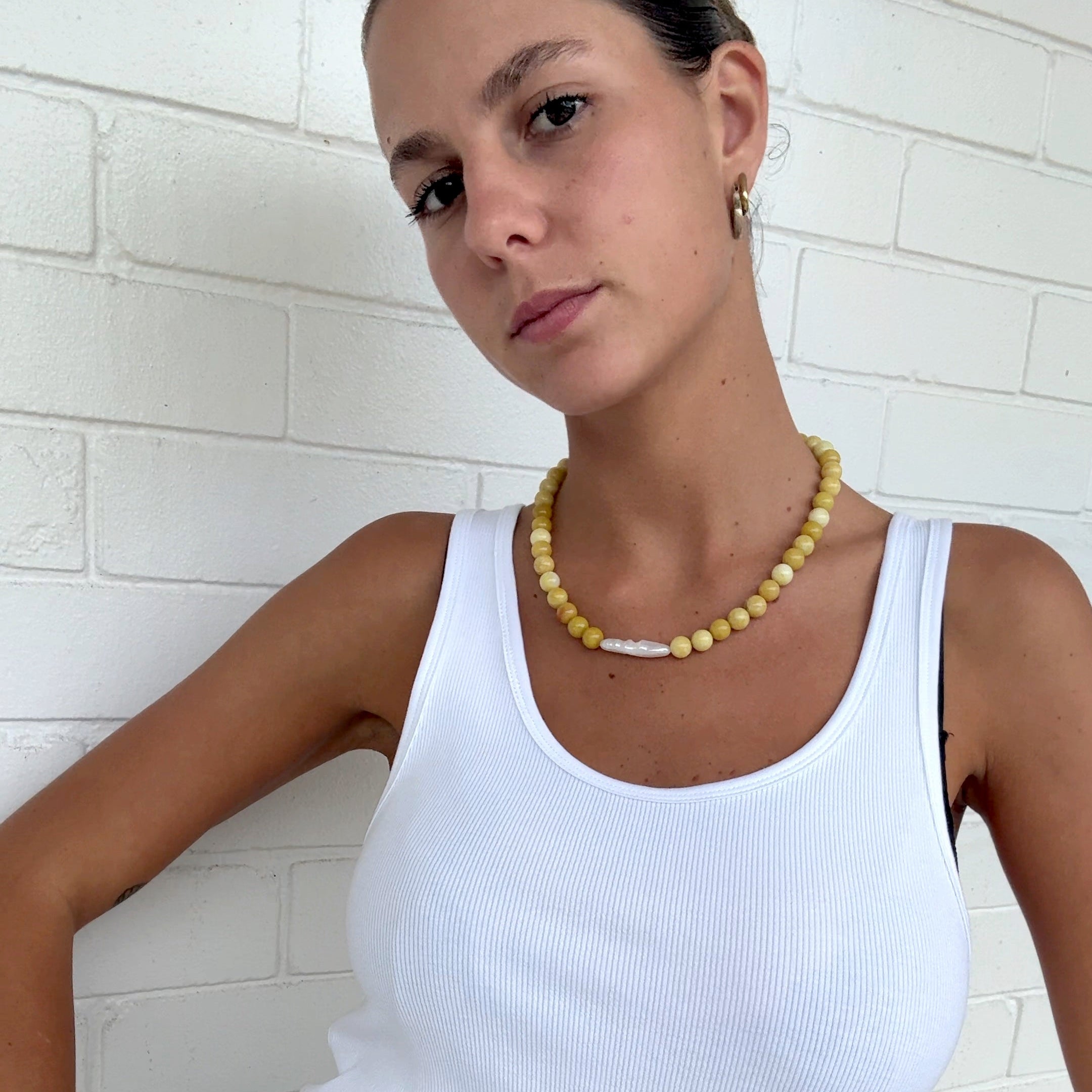 Golden Stone & Freshwater Pearl Necklace